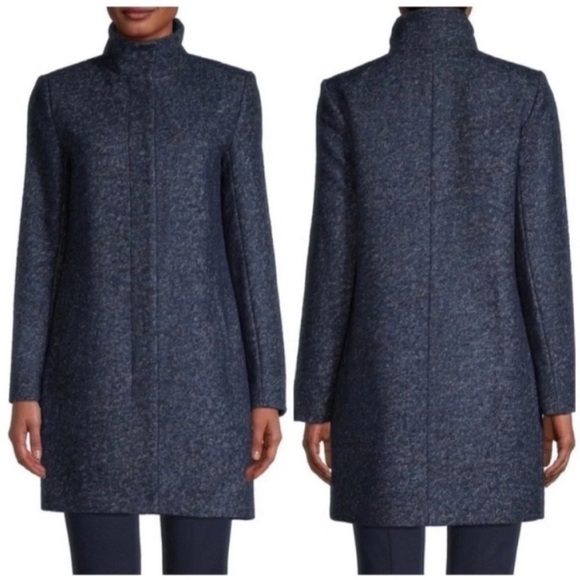 Theory Layti Blue Multi Wool Long Coat - Picture 1 of 8